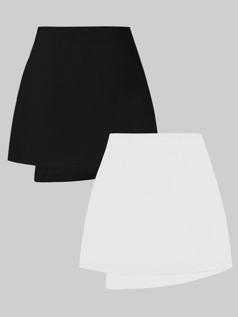 Product Introduction of Women's Solid Wrap Asymmetrical Hem Skirt, Casual High Waist Short Skirt for Daily Wear, Ladies Bottoms for All Seasons, Clothing 7