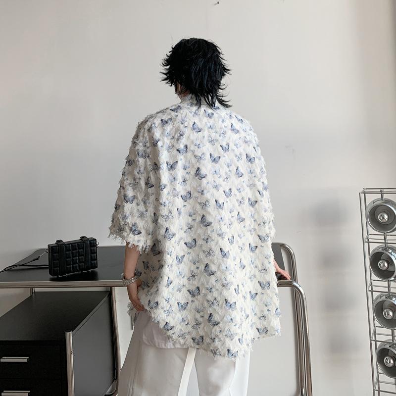 Product Introduction of Summer Design Butterfly Three-Dimensional Tassel Shirt Short Sleeve Men's Niche Vintage Shirt Coat Fashion Brand Couple's Tops 19