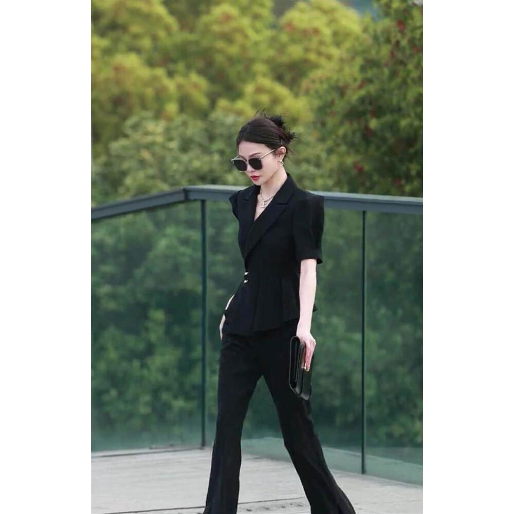 [NEW]            FADFAD setelan dua potong lengan pendek hitam elegan dan mewah untuk wanita