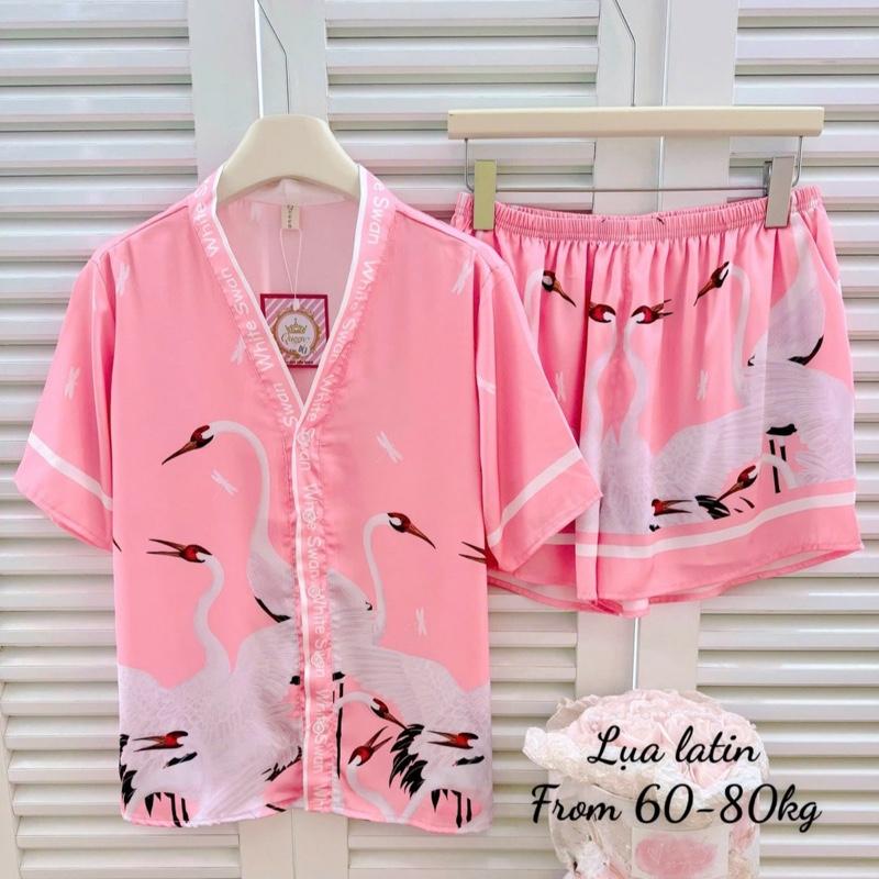 BIGSIZE (60-78kg ) 20 mẫu PIJAMA CỔ TIM TAY NGẮN QUẦN ĐÙI  THIẾT KẾ CAO CẤP Nữ Women Áo Ngủ Quần Ngủ  Kem big size pizamanu Nhung 8