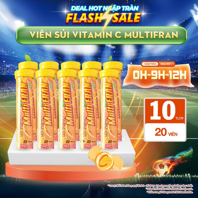 Combo 10 tuýp viên sủi bổ sung vitamin C tăng cường sức đề kháng Multifran 20 viên