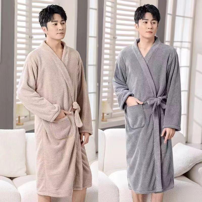 45.00 Kg-100.00 kg Bath Towel Bathrobe Men's Home Bath Robe Four Seasons Universal Wearable Absorbent Long Menswear Loungewear 1