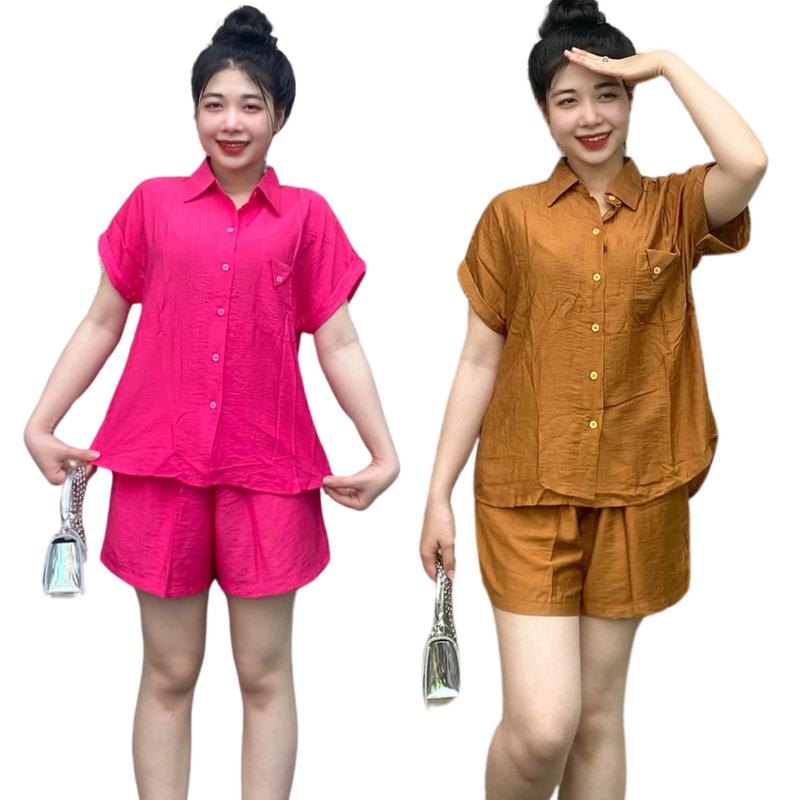  Set Áo Sơ Mi Bigsize Tay Hến Quần Đùi Có Túi ESHOP Dồ Bộ Nữ Set Kiểu Quần Đùi Áo Sơ Mi Tay Ngắn Đẹp Đi Chơi Dễ Thương Top Women 