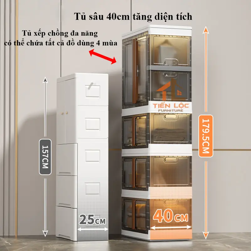 Tủ nhựa cho bé xếp chồng sâu 40cm, tủ quần áo nhựa trẻ em, tủ nhựa lắp ghép không cần lắp đặt 2