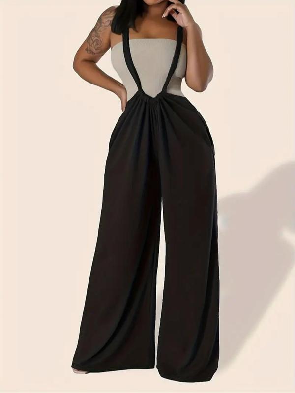 Women's Solid Color Ruched Tie Back Overalls, Casual Pocket Overalls for Summer, Women's Clothing for Daily Wear 5