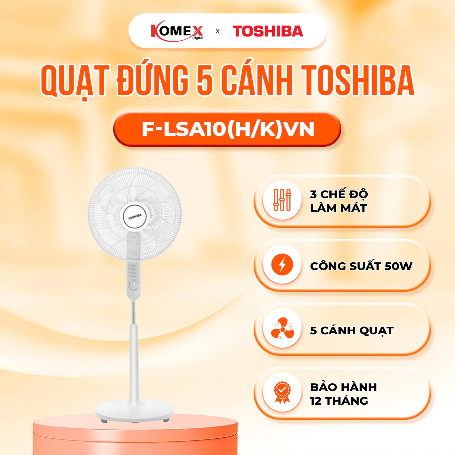 Quạt Đứng  5 Cánh Toshiba F-LSA10(H/K)VN 50W Động Cơ Inverter , Chính Hãng Bảo Hành 12 Tháng Fan QuạT