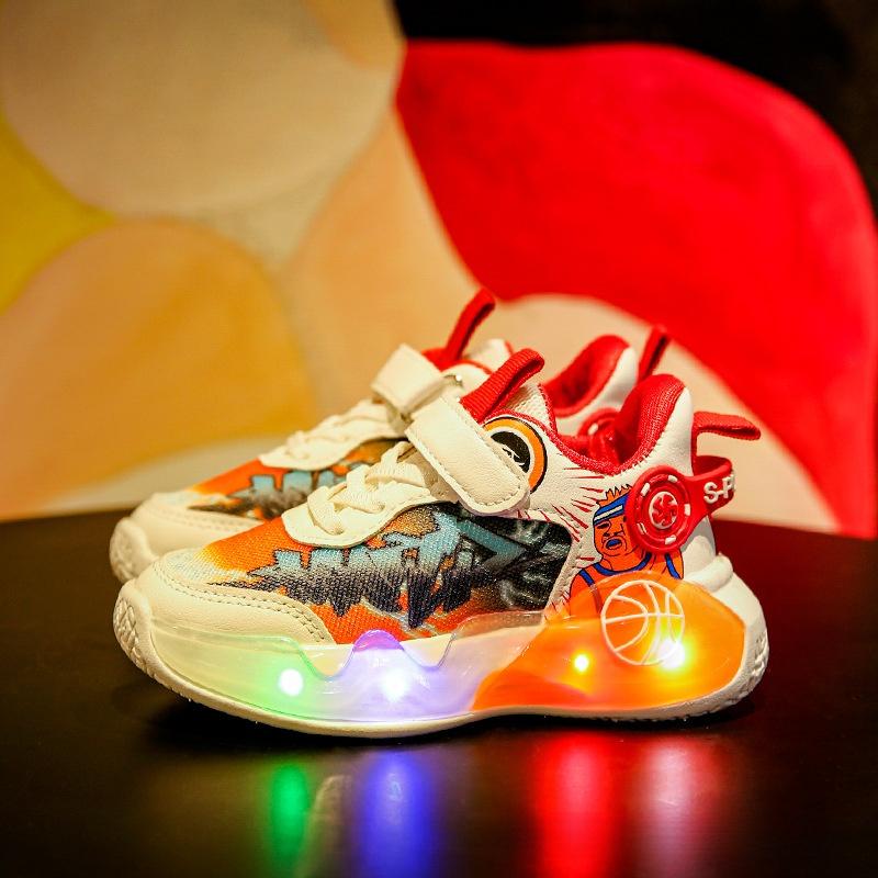 Product Introduction of Boys Running Shoes Spring and Autumn New LED Light Breathable Mesh Basketball Sneaker Luminous Leisure Light Shoes 4