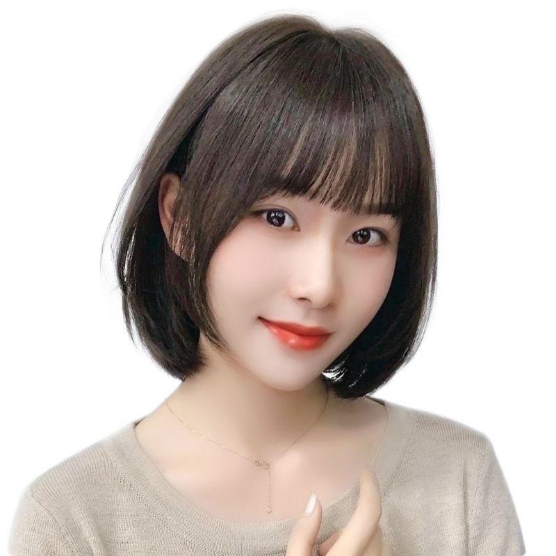 Wig for Women,Wig Women's Short wig, Short Straight Wig, Korean Style Wig, Chemotherapy Wig, Student Round Face Bobo Head Wig, Fashion Whole Top, Age Reducing Wave Head Wig 4