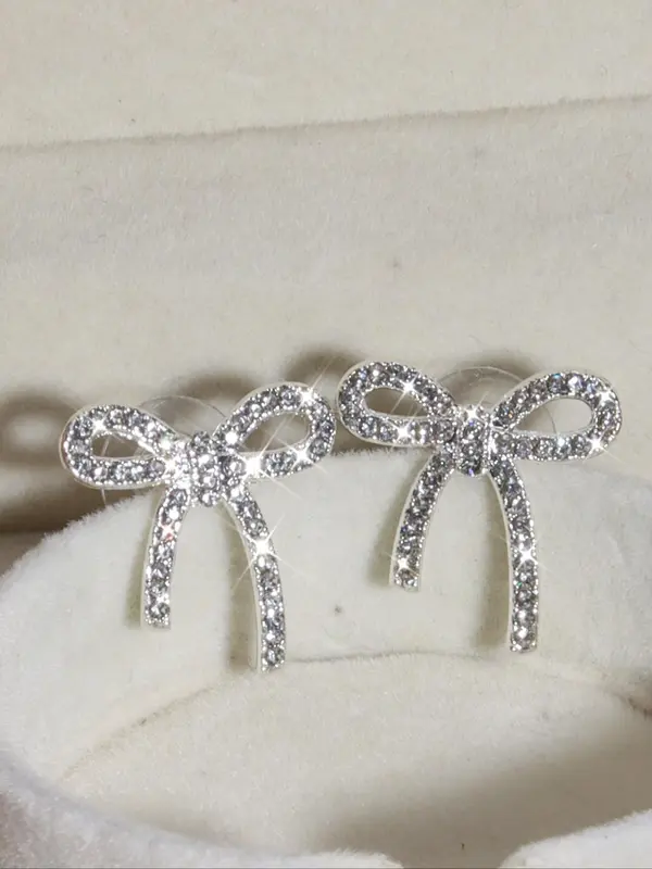 Rhinestone Decorated Bow Design Earrings, Cute Earrings for Women & Girls, Fashion Jewelry for Party, Daily Clothing Decor, Trendy All-match & Exquisite Jewelry for Birthday Gift 4