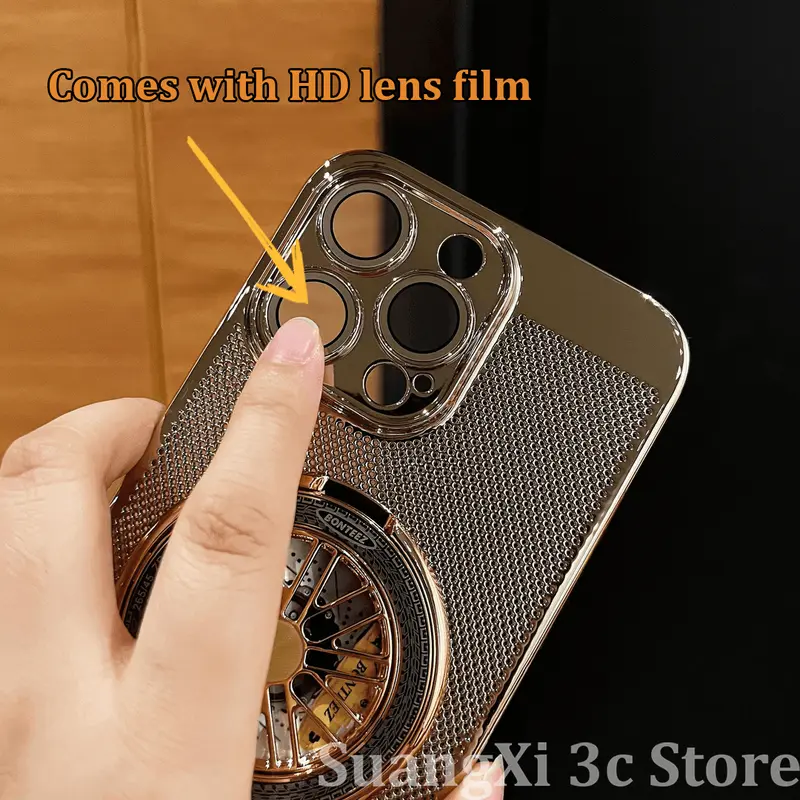Ốp Cứng PC, Giá Đỡ Nam Châm Xoay Xoắn Ốc Thủ Công, Có Lỗ Thông Hơi Làm Mát, Tương Thích Với iPhone 11, 12, 13, 14, 15, 16, Pro Max, 14 / 15 / 16PLUS, Bảo Vệ Camera, Bao Gồm Tất Cả, Ốp Lưng Chống Sốc 3