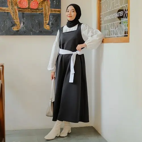 Sekido  Naula Overall Overall Panjang Wanita Naula Bahan Scuba, Nyaman dan Cantik Warna Hitam dan Dusty Blue