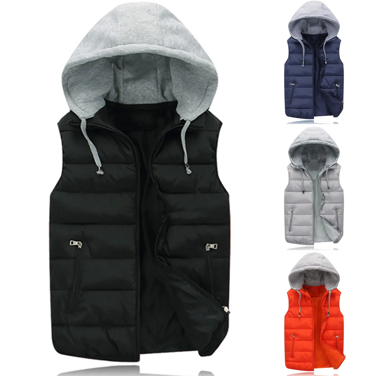 Wnajigli-Áo Vest Ấm Áp Cho Nam, Có Mũ Trùm Đầu, Có Khóa Kéo, Không Thấm Nước, Chống Lạnh, Không Tay, Áo Khoác Thường Ngày, Mùa Thu Đông