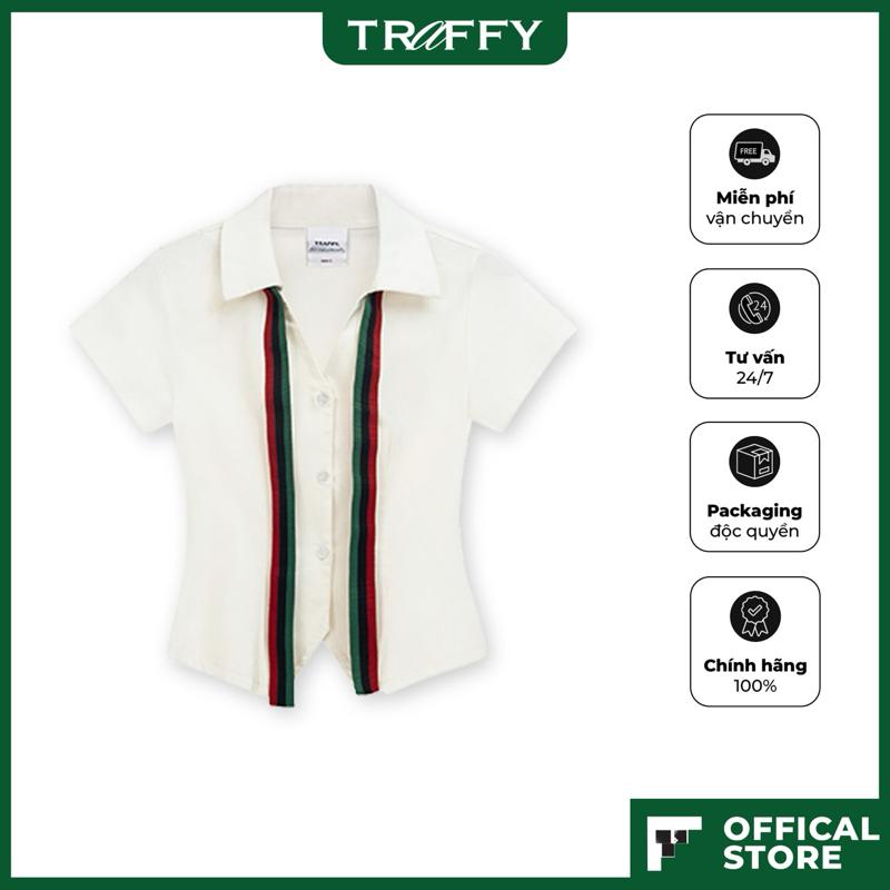 Áo Sơ Mi Nữ TRAFFY Kaki Mềm Co Giãn Fit Người Ôm Body Gợi Cảm Hack Eo Tôn Dáng Hoạ Tiết Dây Sọc Streetstyle Có Cổ