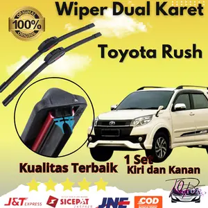 Wiper Double Karet Mobil Toyota Rush Konde / Lama 2006 - 2017 Frameless 1 Set Kiri dan Kanan Tanpa Rangka Besi Blade Kaca Karet Kendaraan Motorcycle Windshield