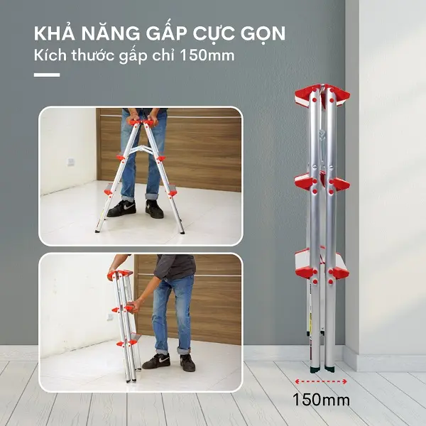 Thang Nhôm Chữ A bậc bằng NAKATA - Đủ Kích Thước (3 bậc-6 bậc) , trọng tải 150kg 5