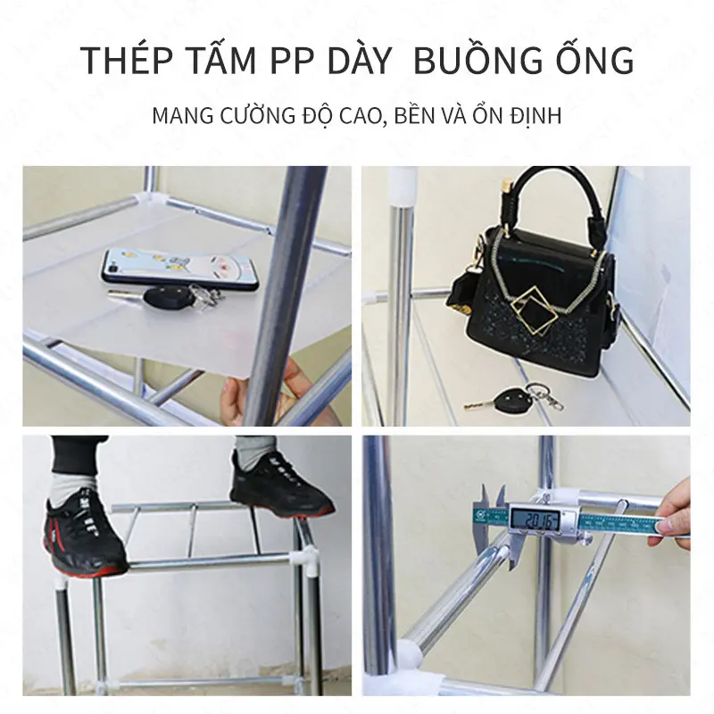 【Free Shipping】Tủ quần áo  20MM kích thước lớn bằng vải canvas CHỐT NỐI NHỰA và kim loại khung thép siêu to chịu lực 500 kg tudung  quanao 4