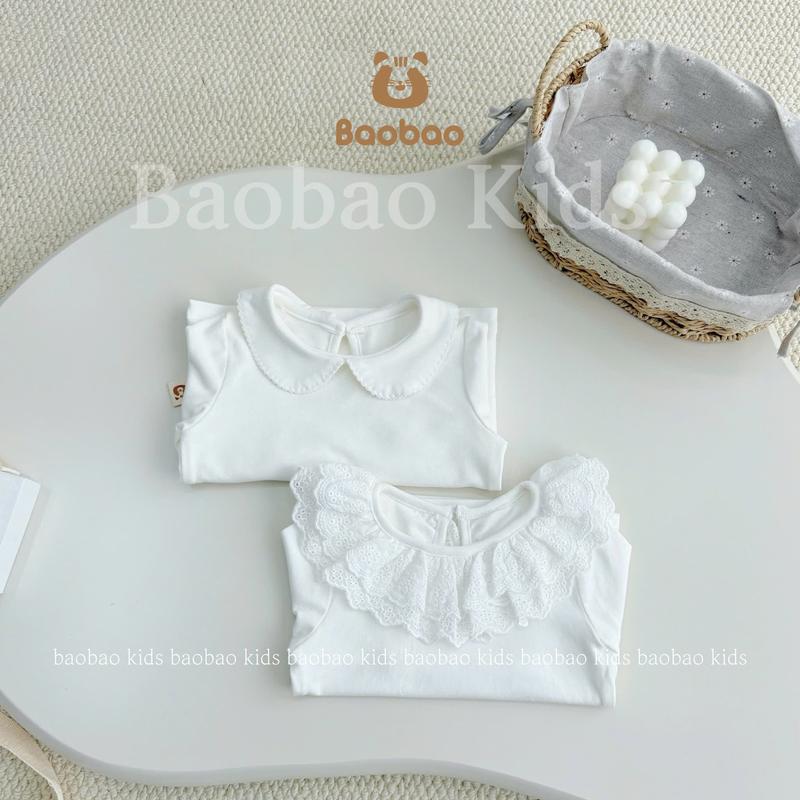  BAOBAO-HÀNG SẴN  ÁO THUN DÀI TAY COTTON HÀN CỔ SEN PHỐI BÈO XINH XẮN ĐÁNG YÊU CHO BÉ GÁI - MZ2060 