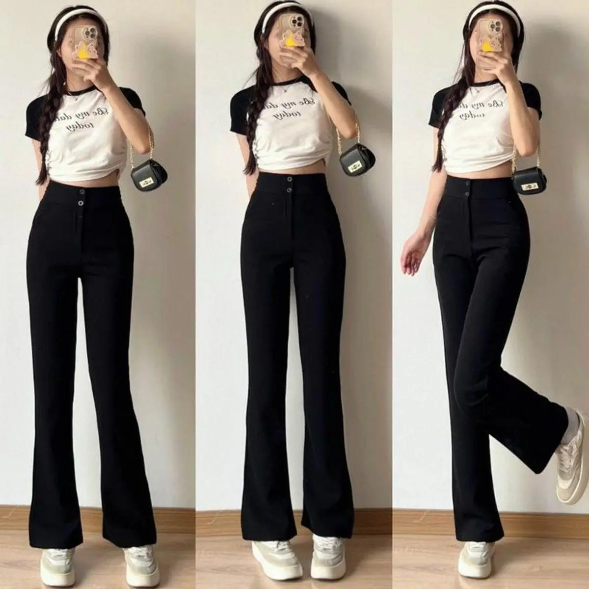 Quần Tây Ống Loe Nữ Cạp Cao Đi Học Làm Công Sở 1 ,2 Khuy Phong Cách Hàn Quốc, Quần Đen Nữ Loe Ống Rộng Cạp Cao Ôm Body Women Pants Lưng Cao