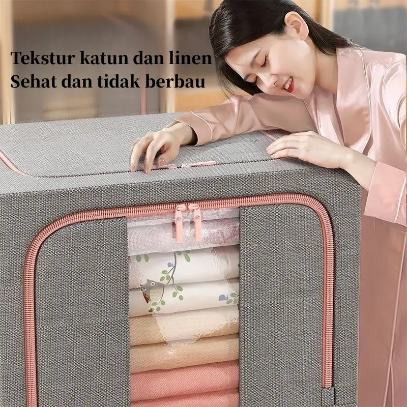 Kebutuhan keluargaLinen katun berkualitas tinggi Storage Box  Kotak penyimpanan pakaian besar  Serbaguna Rumah organizer box Lipat Frame baja  box storage organizer box storage 3