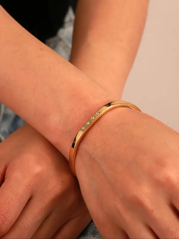 Women's Elegant Rhinestone Decorated Bangle Bracelet, Exquisite Trendy Bangle, Fashionable Jewelry for Women & Girls As Gift 1