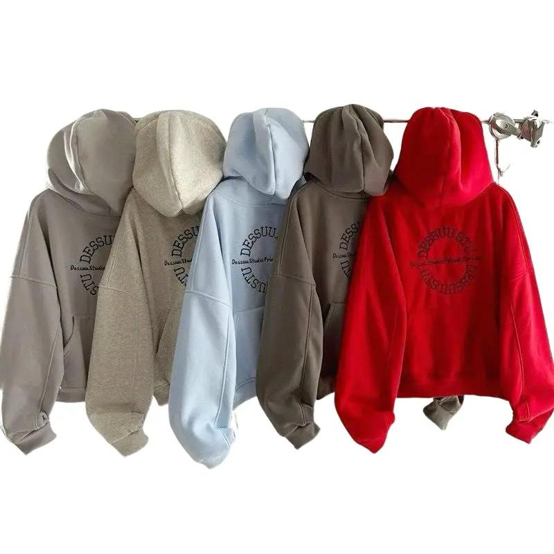 dặn dày Áo Khoác Hoodie Khóa Kéo Logo Thêu DESSUU Phối Túi Sau Chất Nỉ Bông PE Form Rộng Unisex Jacket Nữ Women Top Voi Kem Đen zipper aokhoac ni 4 tui áo  khoác áo  khoác không xù lông zip mũ đỏ đô