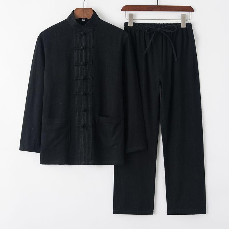 Bộ Đồ Tang Vải Lanh Cotton, Bộ Dài Tay Phong Cách Trung Quốc Cho Nam, Thiết Kế Cổ Điển Trung Quốc Có Cúc, Dáng Rộng Vừa Vặn, Thích Hợp Cho Nam Trung Người Già Và Cao Tuổi, Bộ Đồ Hình Thái Cực Quyền Trung Quốc, Có Sẵn Năm 2025 6