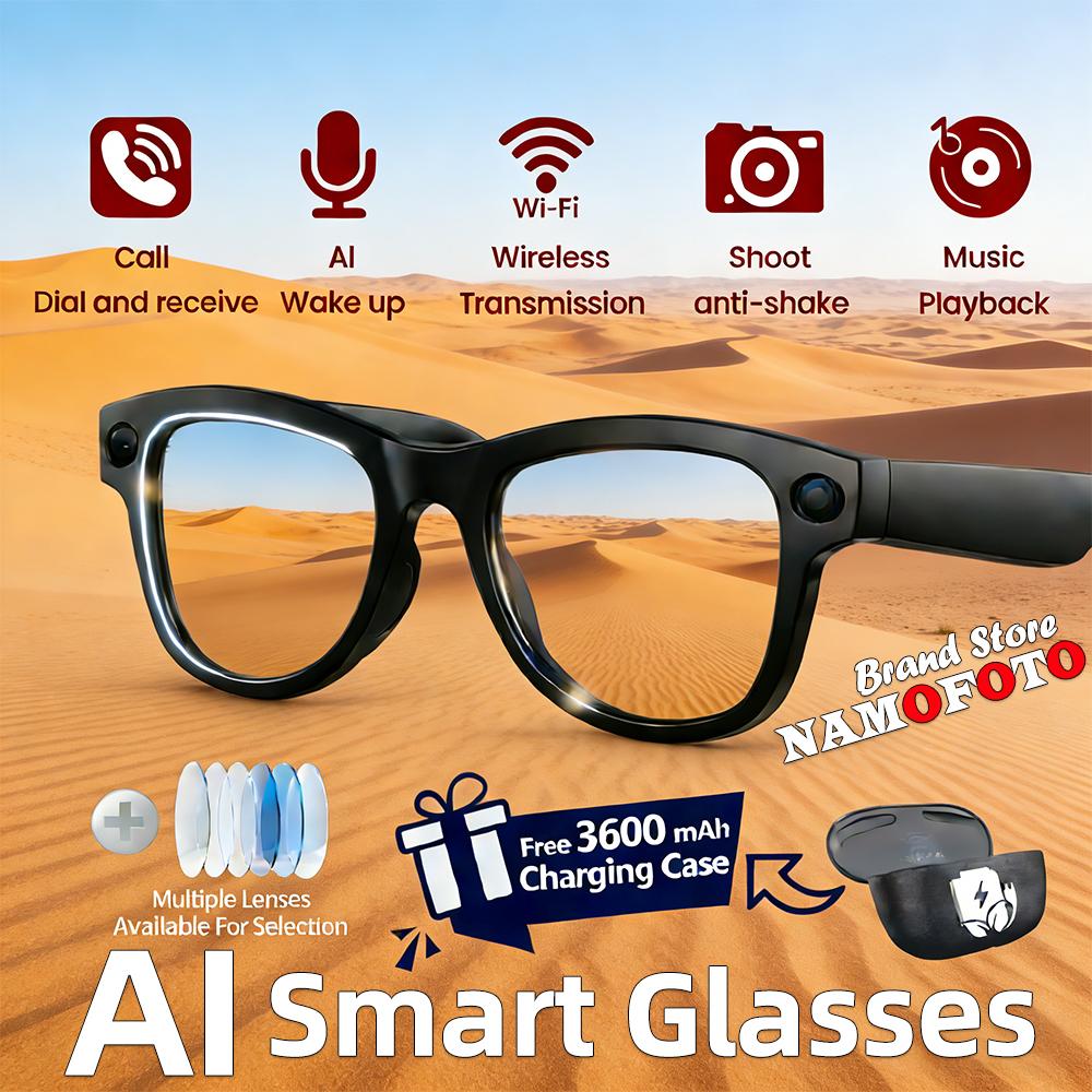 2026 New AI Translate Smart Glasses 32GB Storage 8MP HD Camera Voice Video Record Call Smart Glasses with 3600mAh Charging Case
