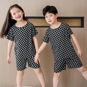 Bộ Đồ Ngủ Trẻ Em, Thiết Kế Kẻ Sọc Mỏng Lưới, Cho Bé Gái Và Bé Trai, Bộ Áo ngắn Tay Và Quần Đùi, Thích Hợp Mặc Nhà Mùa Hè, Quần Áo Điều Hòa Không Khí Thoáng Khí quần  áo  ben  10