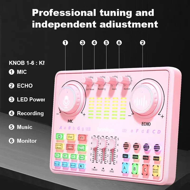 DJ20+BM800 マイクセットサウンドカード ピンク配信セット bonkyo DJ20 Soundcard+BM800 Microphone 48V live soundcard set to