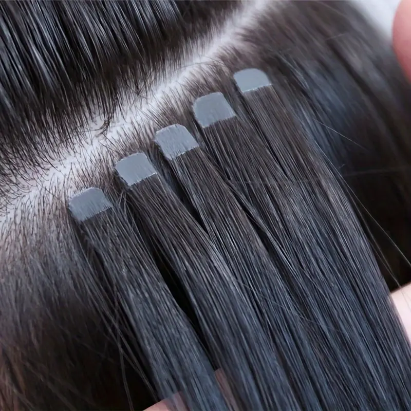 Mini Human Hair Extensions Double-Sided Invisible Seamless Tape 10 Pieces/Set Natural Straight Hair Black Brown Blonde 12-24inch 1