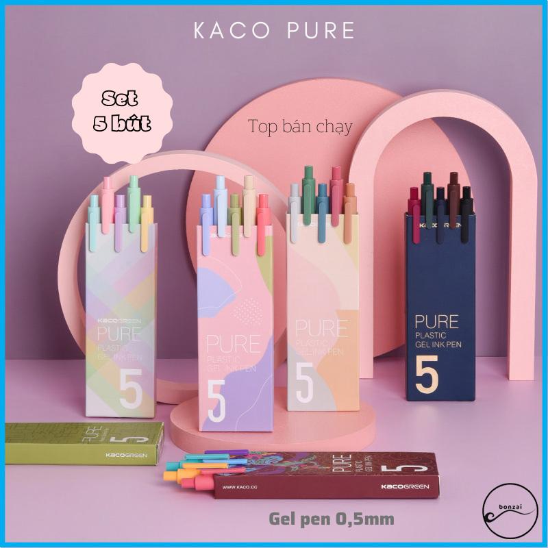 Bộ 5 bút gel KACO PURE mực nhiều màu ngòi 0,5mm
