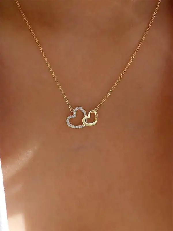 Elegant Exquisite Rhinestone Double Heart Design Pendant Necklace for Women, Gifts for Girlfriend, Trendy Sparkly Pendant Necklace, Chic Gorgeous Luxury Jewelry, 90s Vintage Jewelry designer jewellery 2
