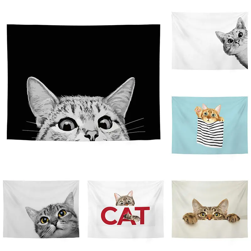 Cute Cat Background Fabric Bedroom Dorm Living Room Decorative Cloth Transformation Wall Painting Tapestry Decorative Cloth Hanging Cloth