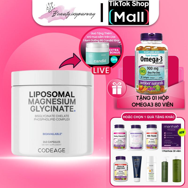 TPBVSK Combo 1 Hộp Liposomal Magnesium Glycinate + 1 Hộp Viên Uống Bảo Vệ Sức Khỏe Webber Naturals (Hoặc quà tùy chọn), Hàng Công Ty nhập khẩu chính ngạch