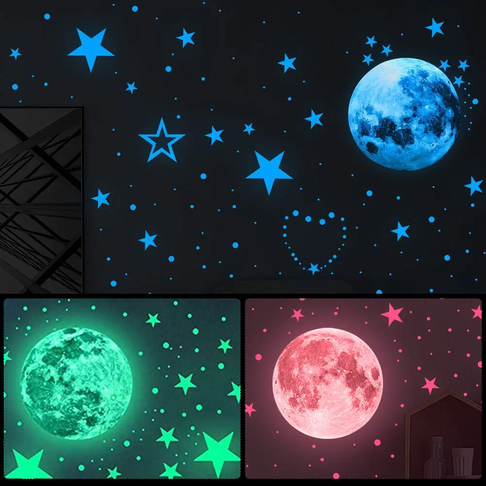 8/10/12/20cm Luminous Colorful Moon Wall Stickers Glow In The Dark Decal for Kids Baby Room Bedroom Christmas Home Decoration #446090