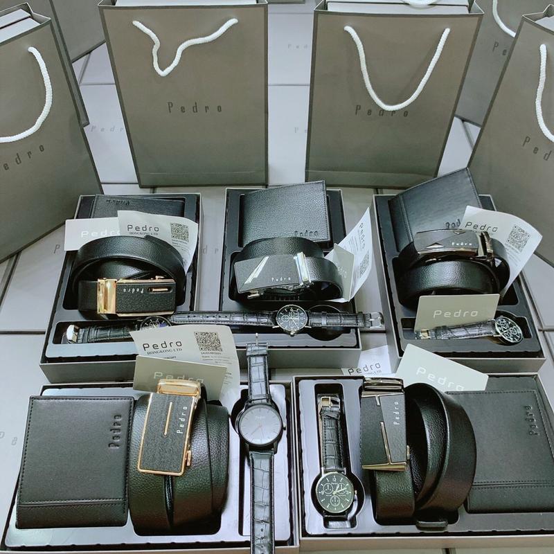 Fullbox+Túi giấy Combo 3 món ví nịt đồng hồ nam Da Wallet