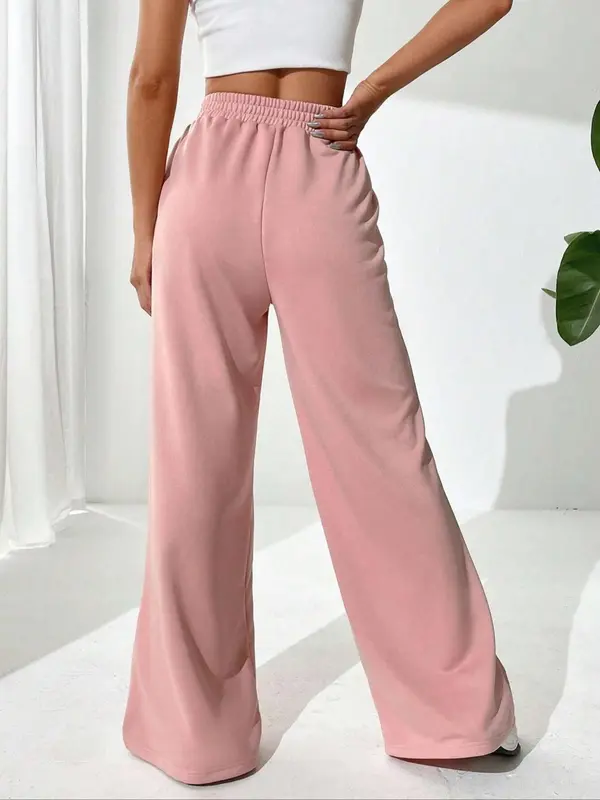 Plain Elastic High Waist Wide Leg Sweatpants for Women, Pants for Women, Going Out Bottoms, Basic Baggy Sweatpants, Minimalist Womenswear, Back To School Comfort Summer Bottoms, Women's Bottoms for Fall & Winter Trouser Underwear 4