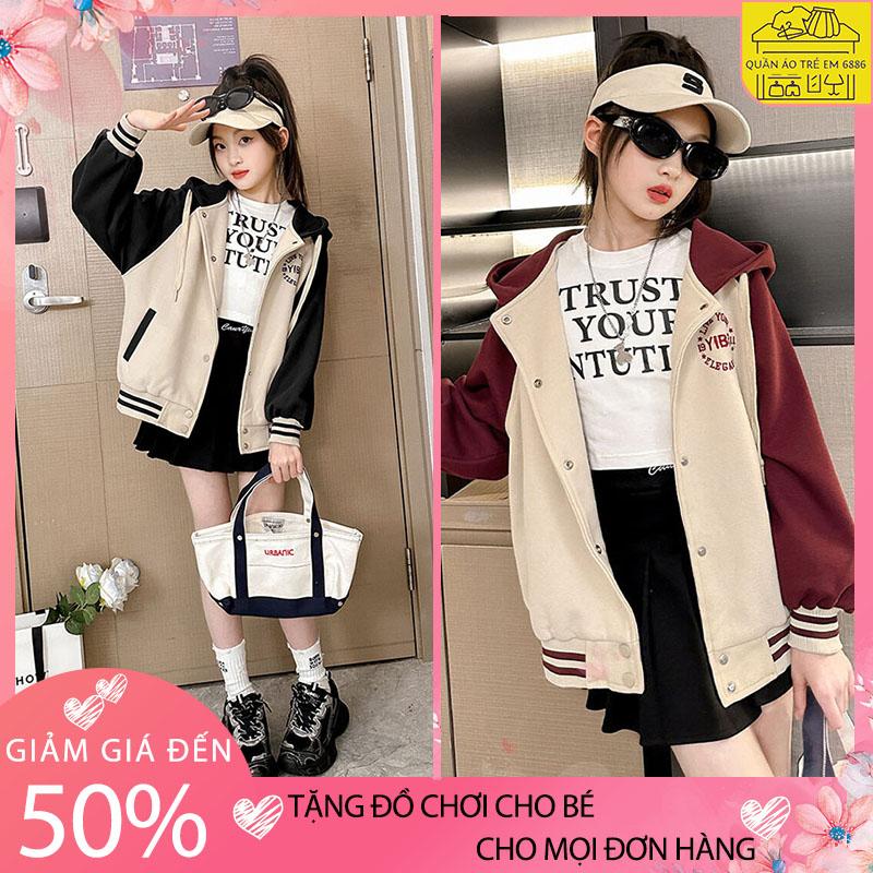 Áo khoác bomber bé gái 18-52kg mẫu YIBR áo khoác bóng chày nỉ dày dặn áo khoác thu đông nữ áo bomber bé gái áo khoác nữ