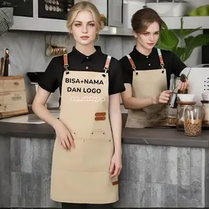 BISA CUSTOM NAMA/LOGO APRON MASAK KOREAN STYLE PRIA WANITA CELEMEK BARISTA CELEMEK MODEREN