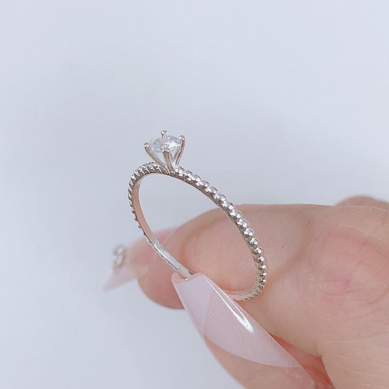 Nhẫn bạc nữ Metoo silver Đá to viền xoắn 2mm bạc s925 không rỉ - Metoosilver