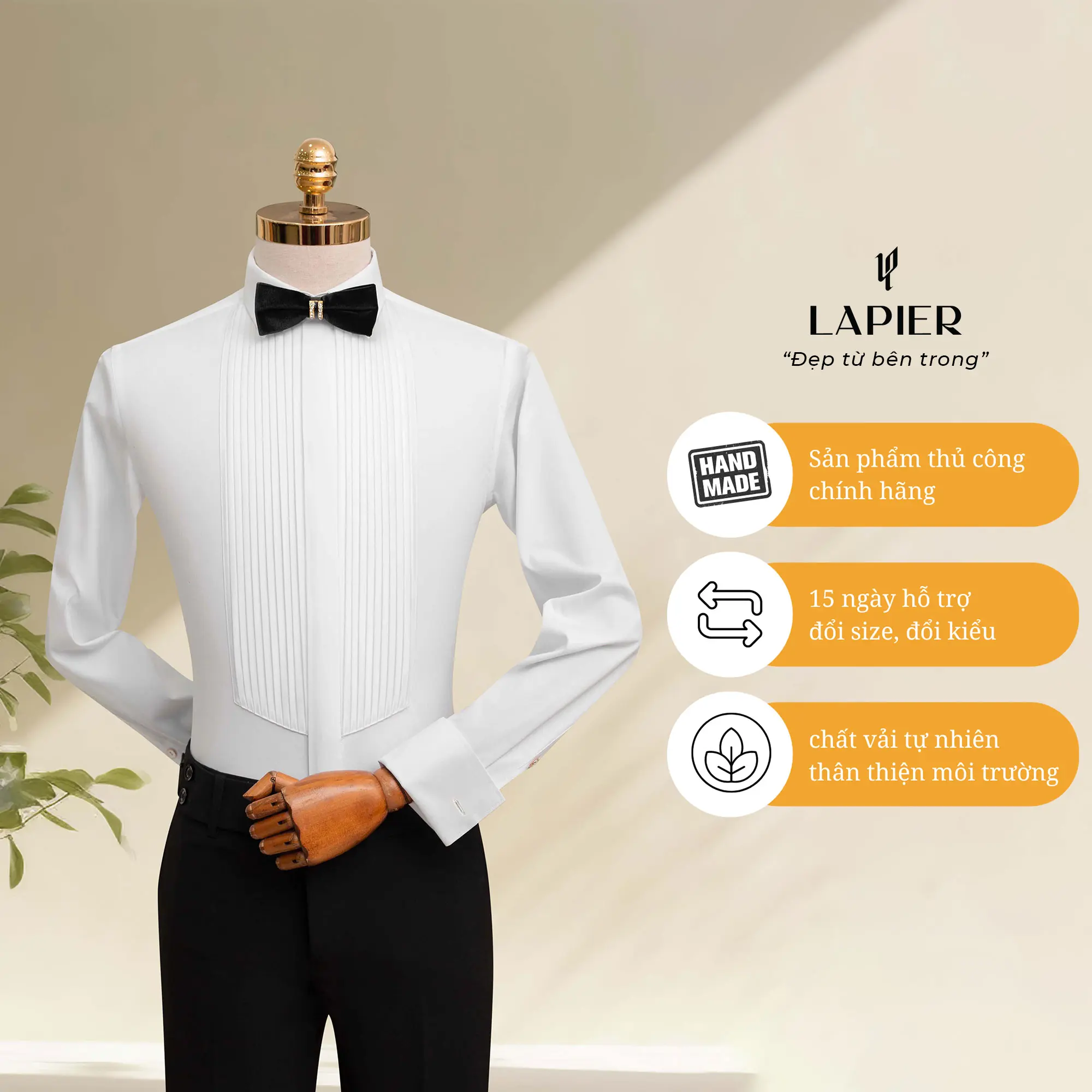 Sơ Mi Nam Cao Cấp Thiết Kế Cufflinks Phối Xếp Ly Dọc - Sang Trọng, Lịch Lãm Thương Hiệu Lapier