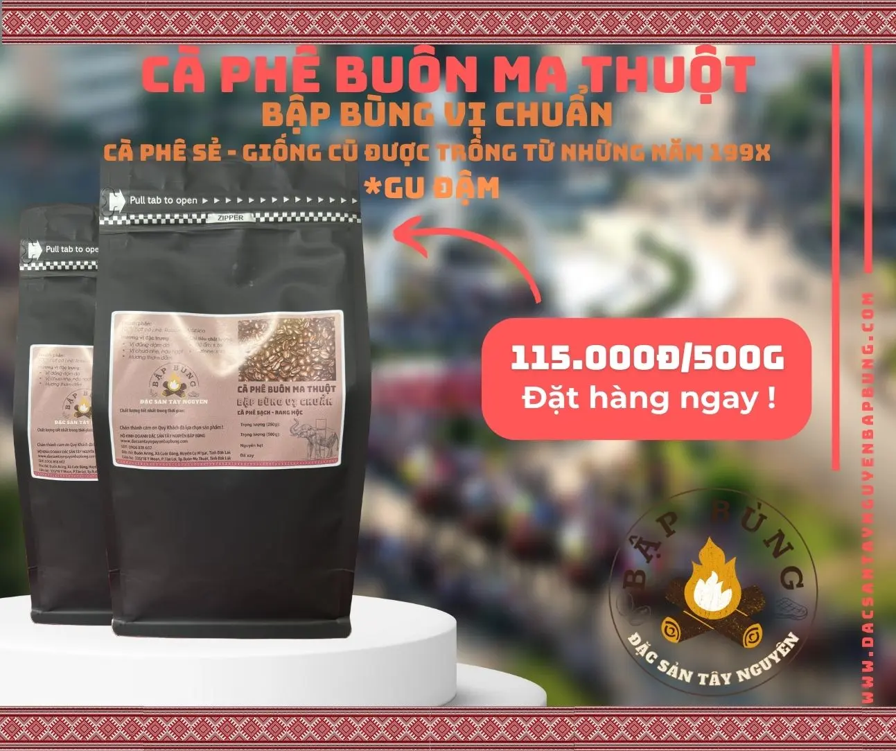 Cà phê Buôn Ma Thuột nguyên chất: Robusta (sẻ) + Arabica rang mộc | Bập Bùng Vị Chuẩn | Đặc sản Tây Nguyên | 250g - 500g - 1kg Coffee Cafe