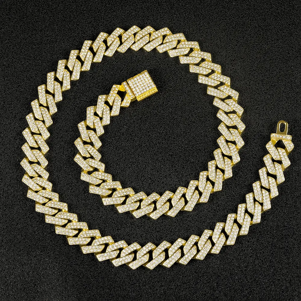 High quality Cuban chain 15mm full diamond hip-hop necklace bracelet