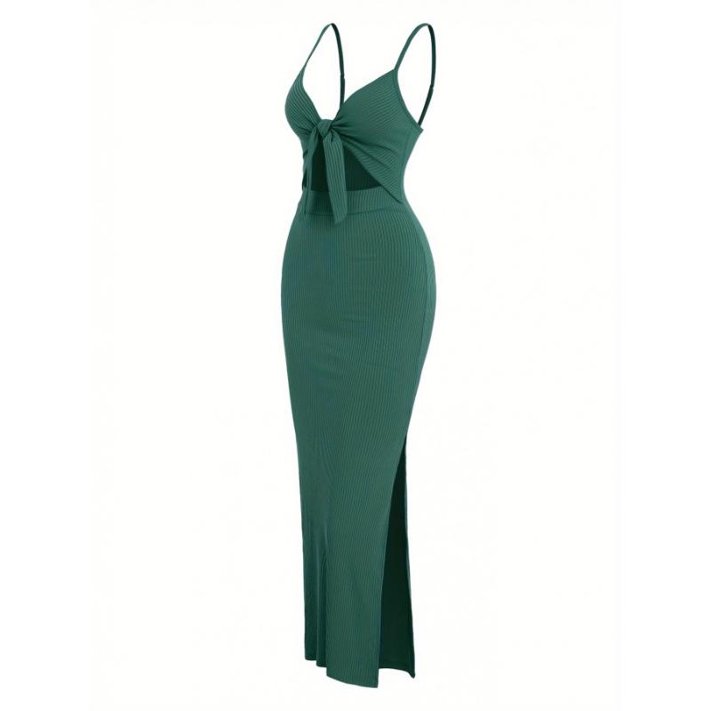 Sleeveless V-neck Knot Front Cami Dress,  Cut Out Split Hem For  & , Women's Clothing 8