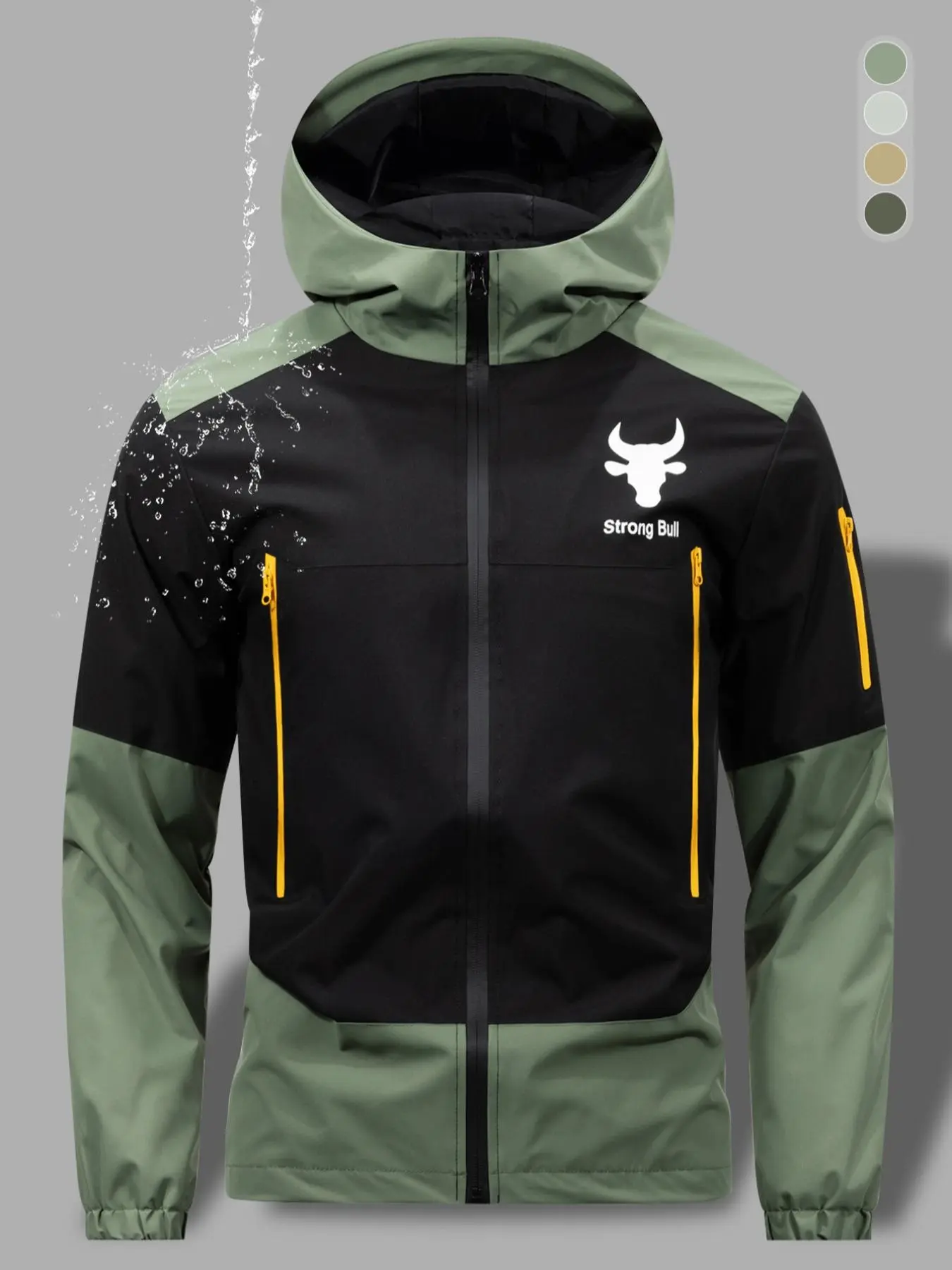 Men's Regular Fit Bull Head & Letter Print Zip Up Hooded Jacket, Casual Windproof Waterproof Long Sleeve Outerwear for Daily Wear, Fashion Men's Clothes for All Seasons