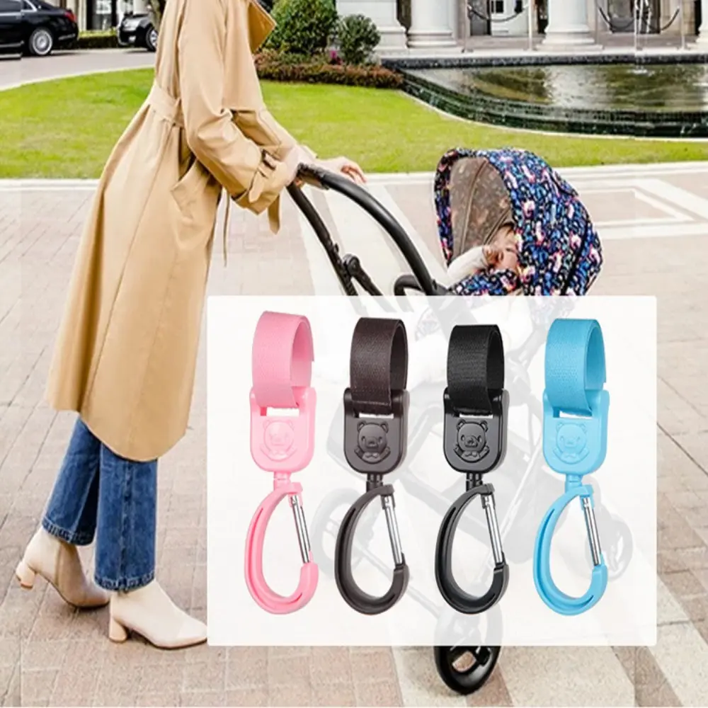 1Pair Hanger Car Hook Loop Storage Bag Hooks Baby Pram Hooks Baby Stroller Hook Cartoon Bear Rotate 360 Degree