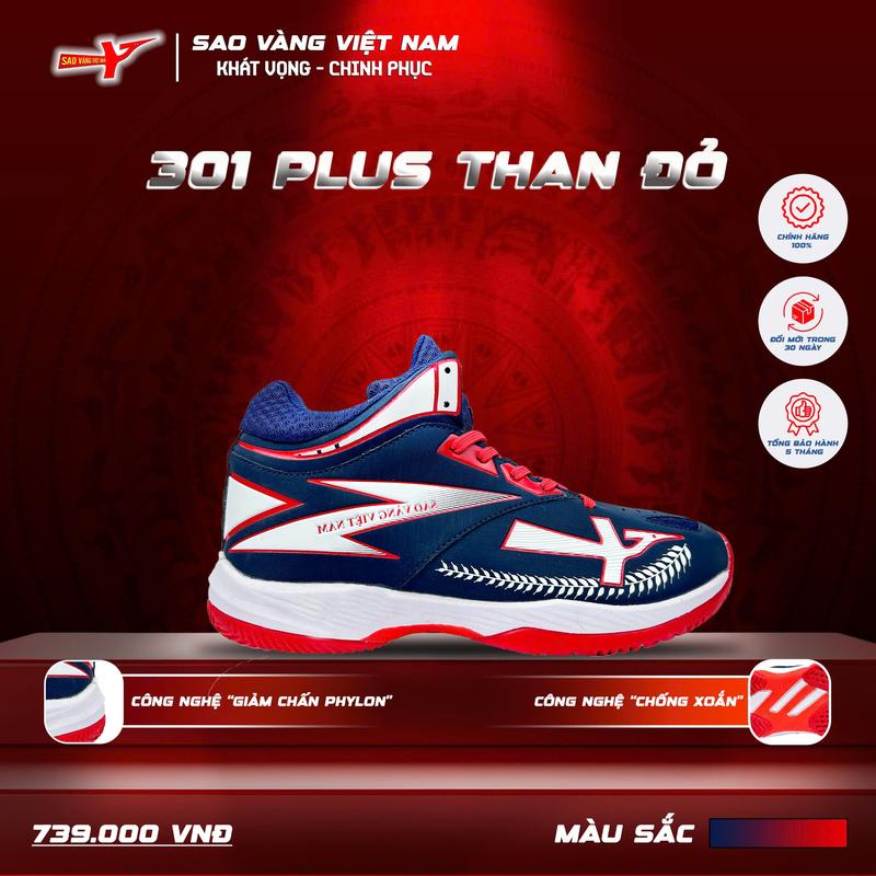 Giày Bóng chuyền SAO VÀNG 301 plus Than đỏ - Giày thể thao - Nam/nữ