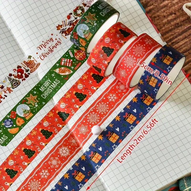 Vintage Christmas Themed Washi Tape Set, 6 Rolls/box Colorful Snowflake & Elk & Tree Pattern Decorative Tape, DIY Decorative Tape for Gift Wrapping 5