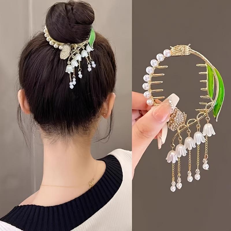 Product Introduction of Elegant Imitation Pearl Tassel Hairpin, Retro Style Women's Hair Accessories, Half High Bun Hairpin, Linglan Flower-Shaped Fixing Tool 4