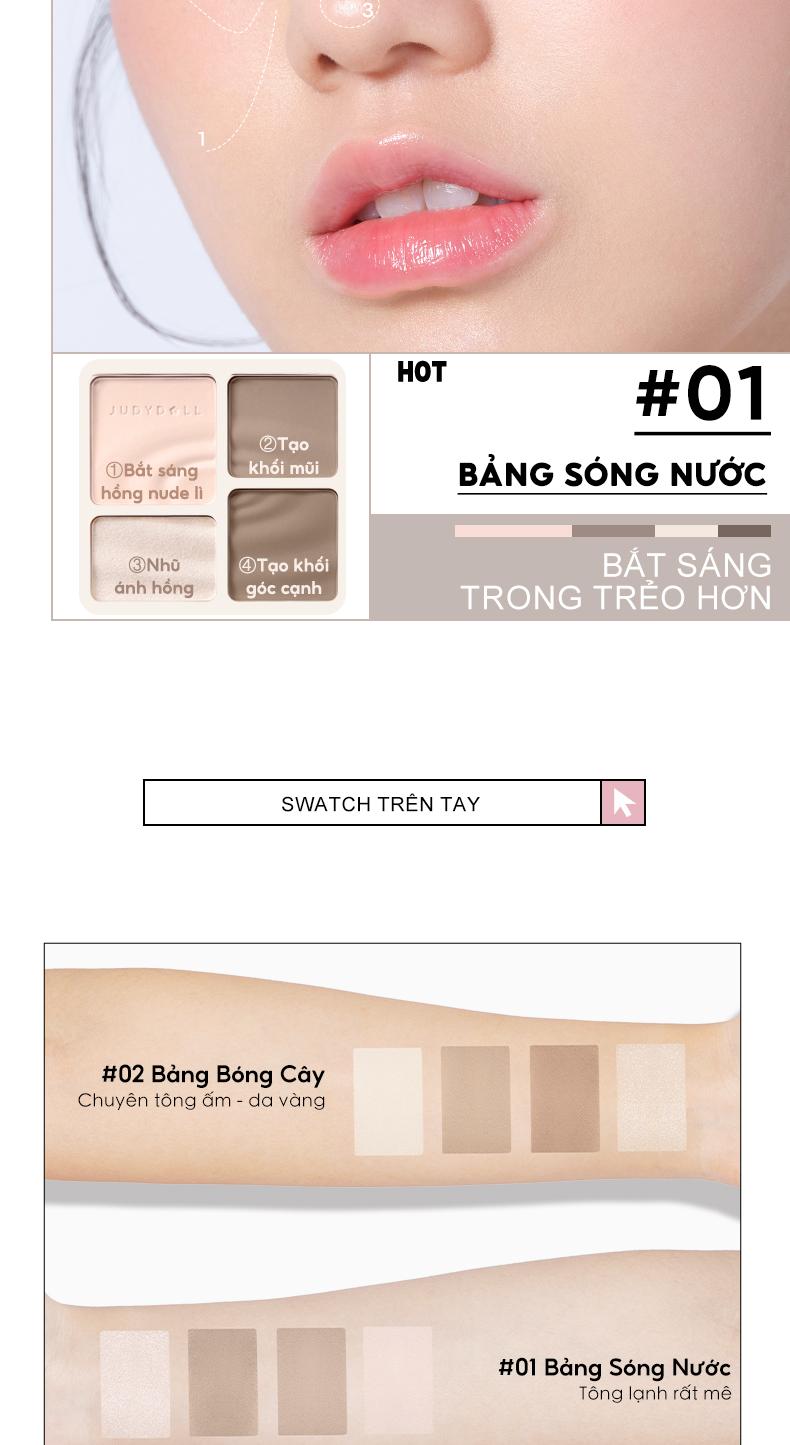 Product Introduction of [TP] JUDYDOLL Bảng phấn tạo khối bắt sáng 4 màu Highlight Contour Palette Mềm mịn Tự nhiên Lâu trôi 9g 11
